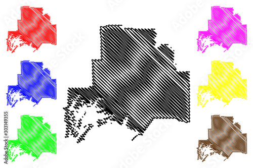Valdez–Cordova Census Area, Alaska (Boroughs and census areas in Alaska, United States of America,USA, U.S., US) map vector illustration, scribble sketch Valdez Cordova map