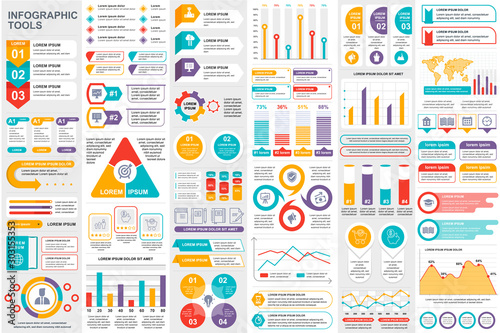 Bundle infographic elements data visualization vector design template. Can be used for steps, business processes, workflow, diagram, flowchart concept, timeline, marketing icons, info graphics.