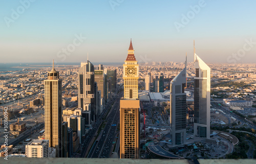Photography Aerial view of the iconic Sheikh Zayed road Skyscrapers and landmarks - Aerial v