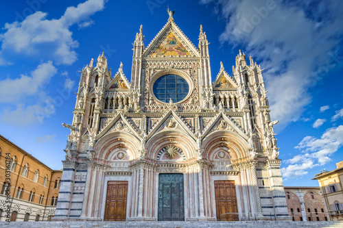 The great cathedral of Siena, the Duomo. Duomo di Siena is a romanesque-gothic cathedral it is a major tourism attraction in Siena, Tuscany, Italy