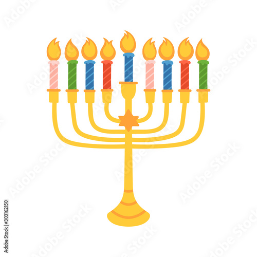Jewish holiday Hanukkah menorah cute hand drawn design.
