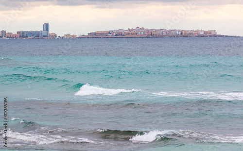 Panoramic view of gallipoli, a village near ionian sea, Apulia, Salento, Italy