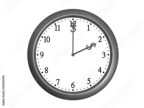 3d illustration time is money clock isolated on white