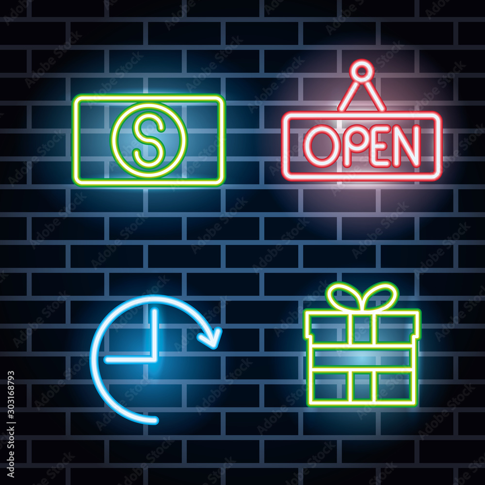 bundle of neon lights icons bundle of neon lights icons