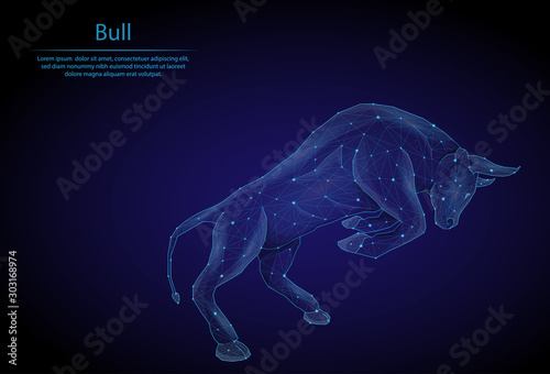 Abstract image Bull in the form of a starry sky or space, consisting of points, lines, and shapes in the form of planets, stars. 3D Low poly vector background. Zodiac sign, constellation