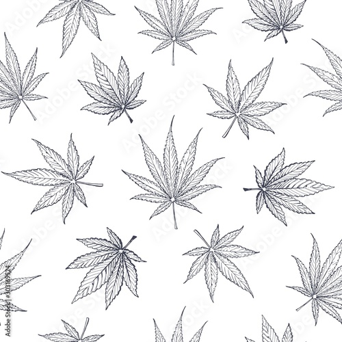 Cannabis and Marijuana leaves, seamless pattern