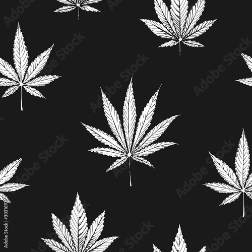 Cannabis and Marijuana leaves, seamless pattern