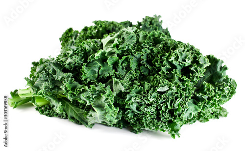 Fresh leaves of kale cabbage isolated on a white background.