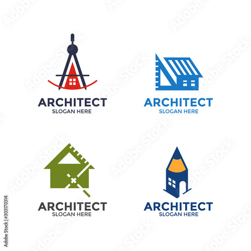 Vector flat architecture company logo collection. Architect logo set