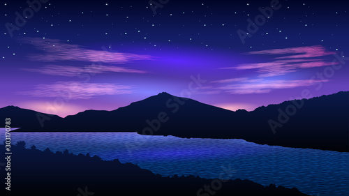 Realistic landscape. Beautiful night sky, horizon. vector
