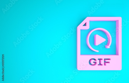Pink GIF file document. Download gif button icon isolated on blue background. GIF file symbol. Minimalism concept. 3d illustration 3D render photo