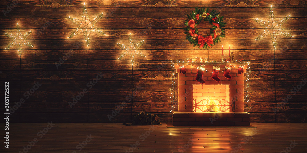 3D Rendering Christmas interior - obrazy, fototapety, plakaty 