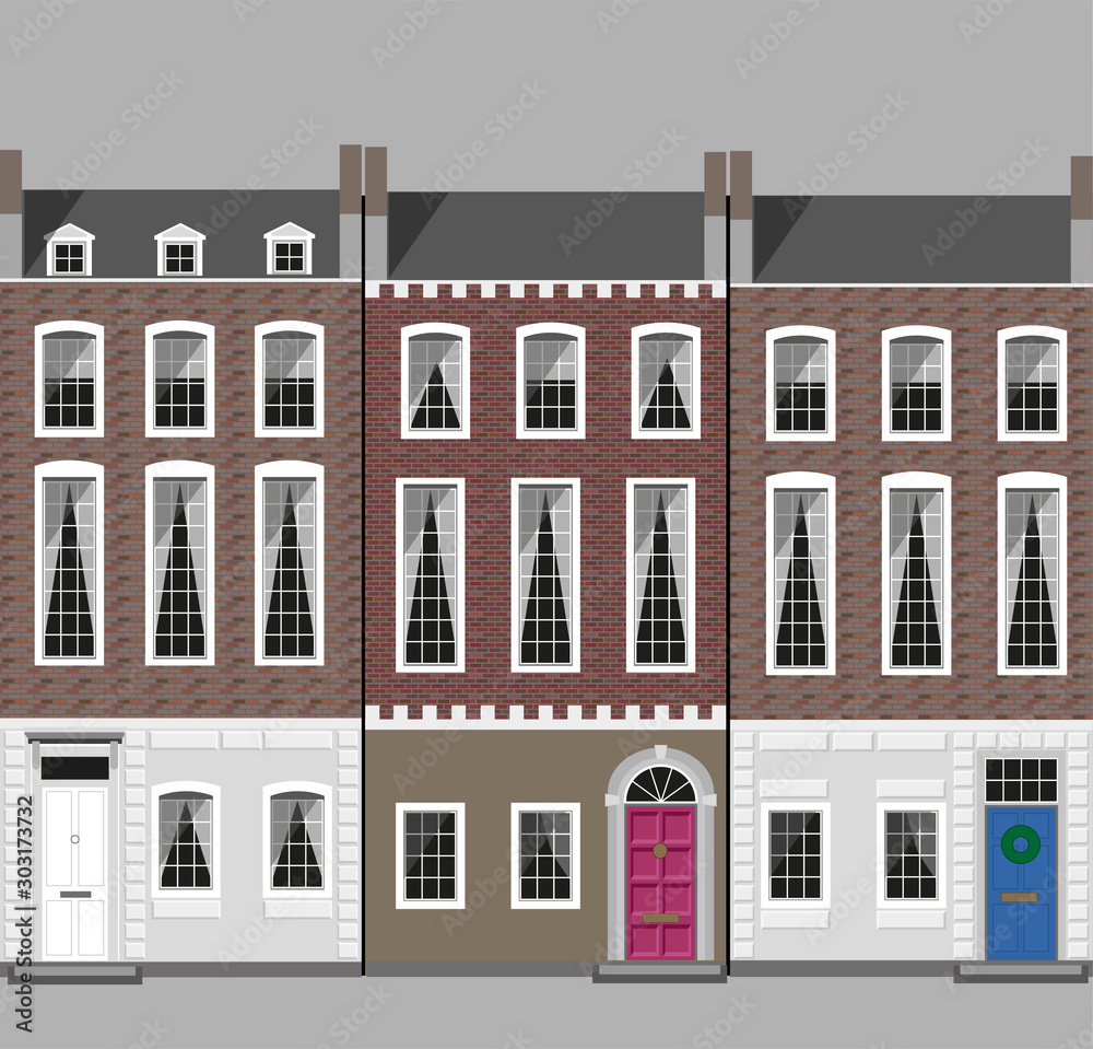 Fototapeta London street with brick houses.