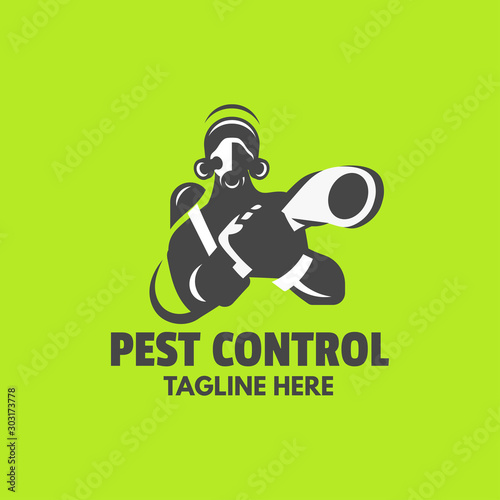 Pest control worker with sprayer logo design