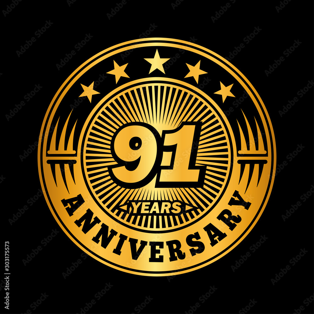 91 years anniversary celebration logo design. Vector and illustration.