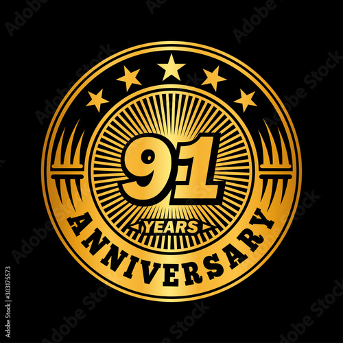 91 years anniversary celebration logo design. Vector and illustration.