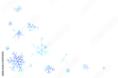 Winter background with artistic snowflakes. Stock vector set. Can be used for printed materials, prints, posters, cards, logo. Abstract holiday backdrop. Hand drawn decorative elements. 