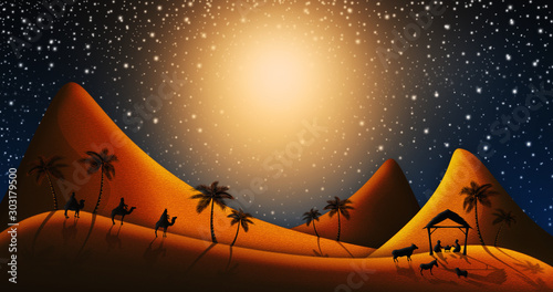 Photos Christmas Nativity Scene Of Three Wise Men Magi Going To Meet Baby Jesus in the
