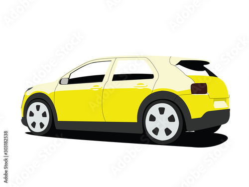 Hatchback yelow realistic vector illustration isolated