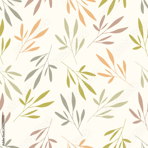 Leave Seamless Patterns. Hand Drawn Illustration. Vector Design Template. 