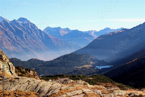 Passo San Bernardino, Switzerland. View of the valley from top of the alpine pass