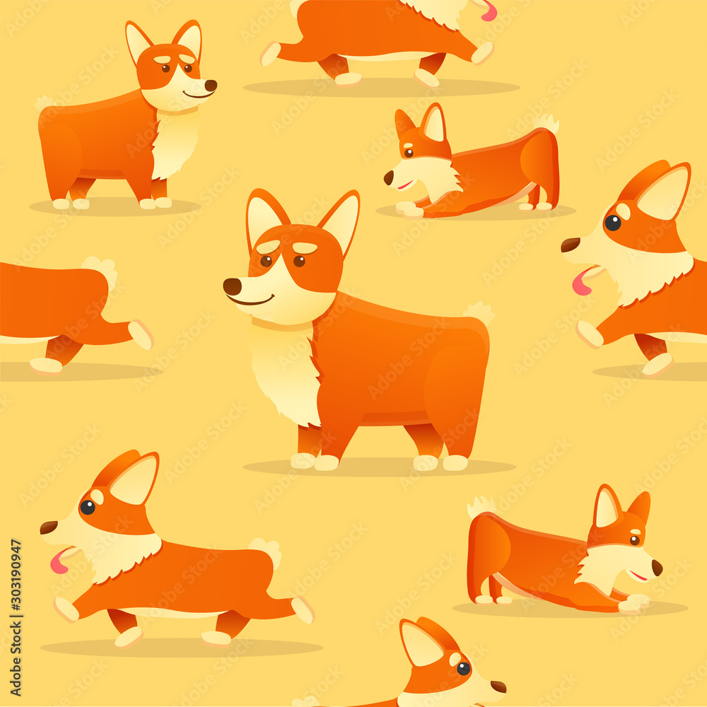 Puppy corgi dog pattern. Cartoon illustration of puppy corgi dog vector pattern for web design