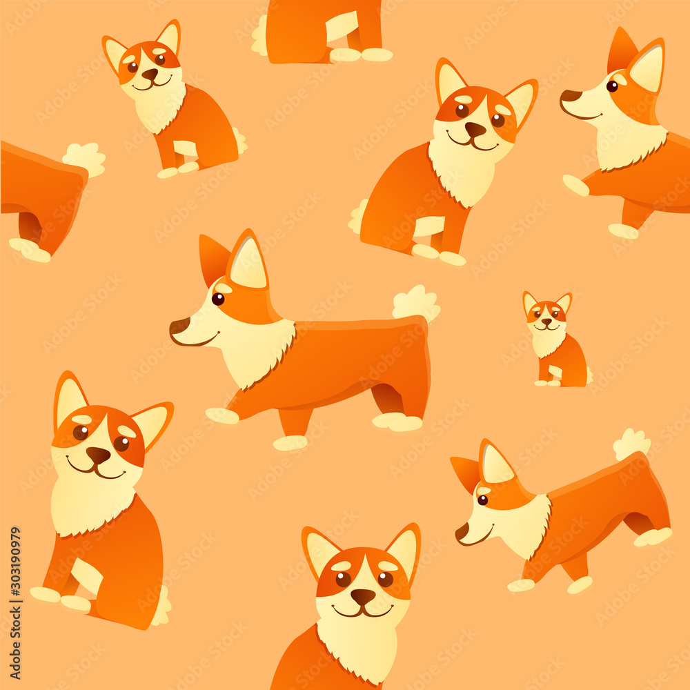 Funny corgi dog pattern. Cartoon illustration of funny corgi dog vector pattern for web design