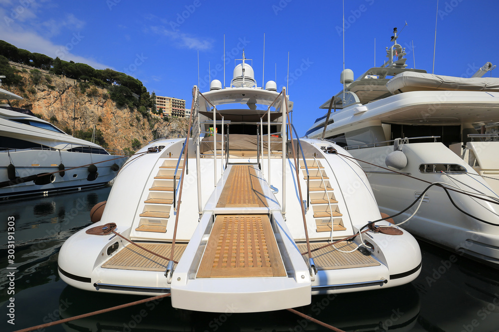 Fototapeta premium Luxury yacht moored in the Port de Fontvieille in Monaco