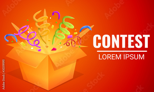 Contest gift box concept banner. Cartoon illustration of contest gift box vector concept banner for web design