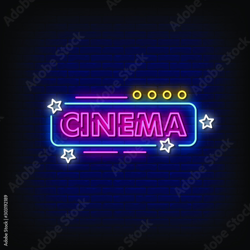 Cinema Neon Signs Style Text Vector