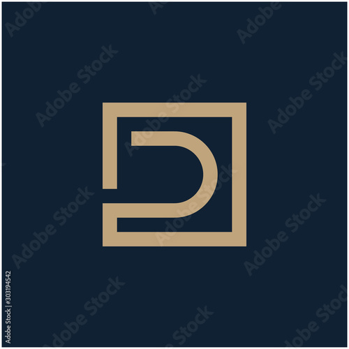 initial letter D geometric with square frame line art. Suitable for business consulting, studio, room, group, decoration, building, concept design. - vector