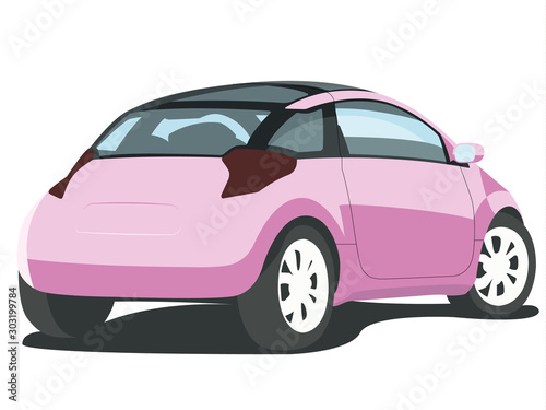 Hatchback pink realistic vector illustration isolated