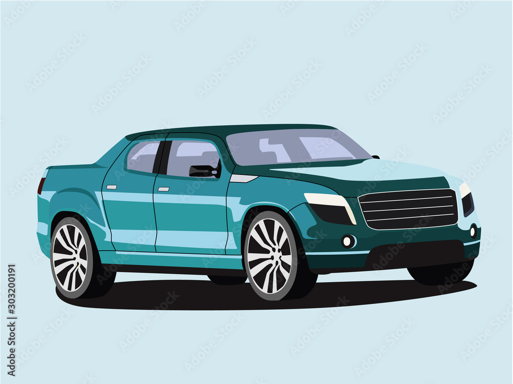 Pickup green realistic vector illustration isolated