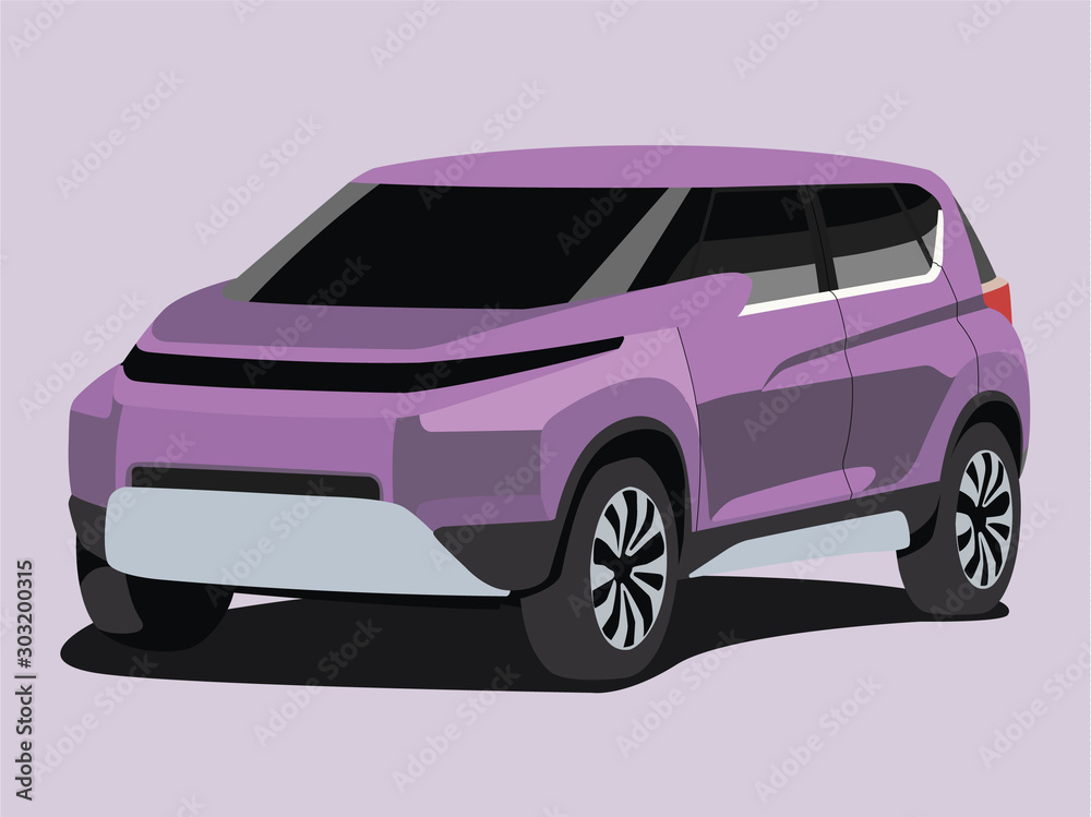 SUV purpure realistic vector illustration isolated