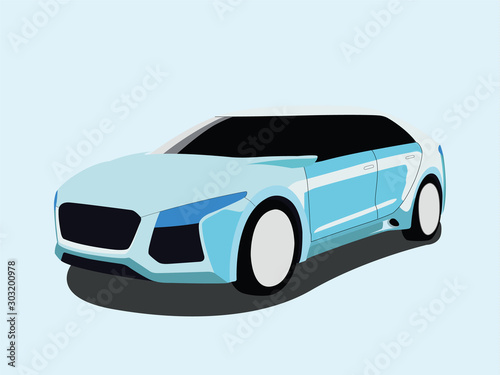 Sedan blue realistic vector illustration isolated