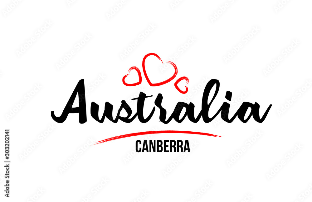 Australia country with red love heart and its capital Canberra creative typography logo design Australia country with red love heart and its capital Canberra creative typography logo design