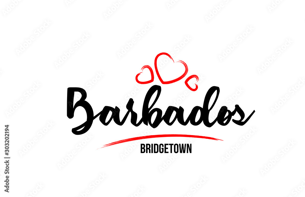 Barbados country with red love heart and its capital Bridgetown creative typography logo design