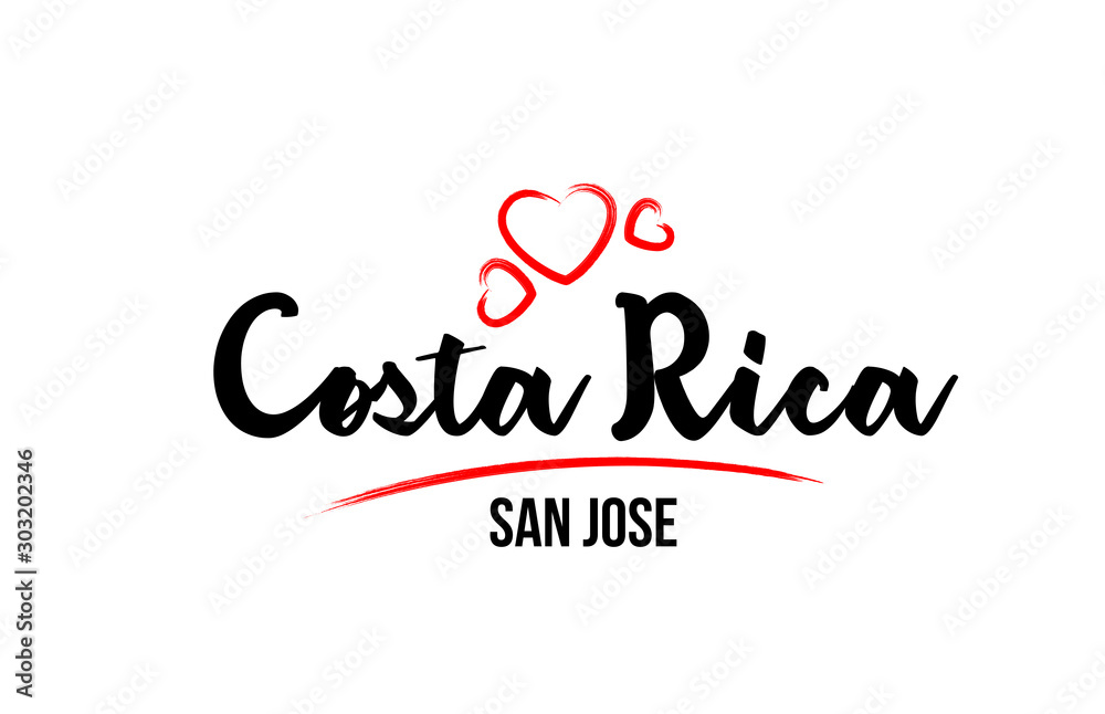 Costa Rica country with red love heart and its capital San Jose creative typography logo design Costa Rica country with red love heart and its capital San Jose creative typography logo design