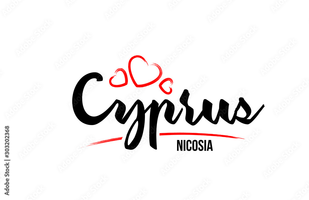 Cyprus country with red love heart and its capital Nicosia creative typography logo design