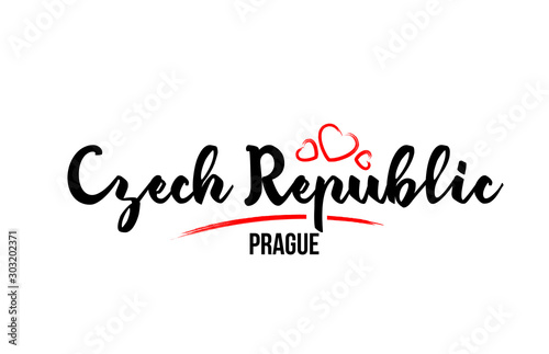 Czech Republic country with red love heart and its capital Prague creative typography logo design