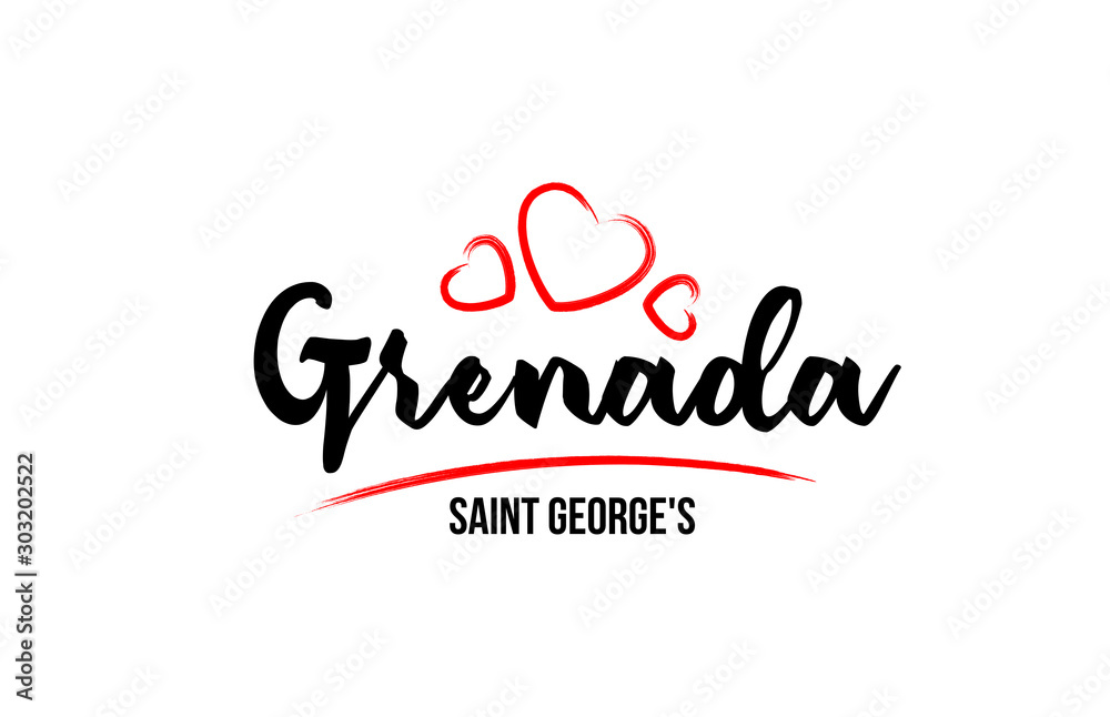 Grenada country with red love heart and its capital Saint George's creative typography logo design