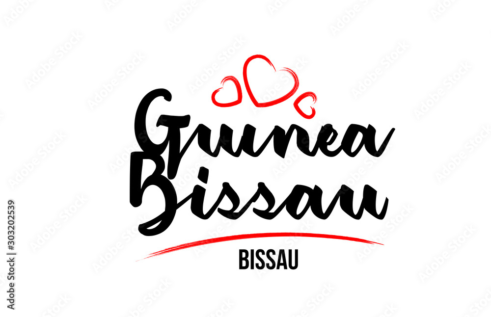 Guinea Bissau country with red love heart and its capital Bissau creative typography logo design Guinea Bissau country with red love heart and its capital Bissau creative typography logo design