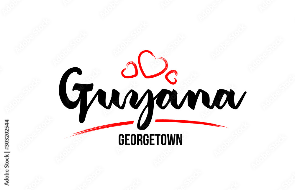 Guyana country with red love heart and its capital Georgetown creative typography logo design