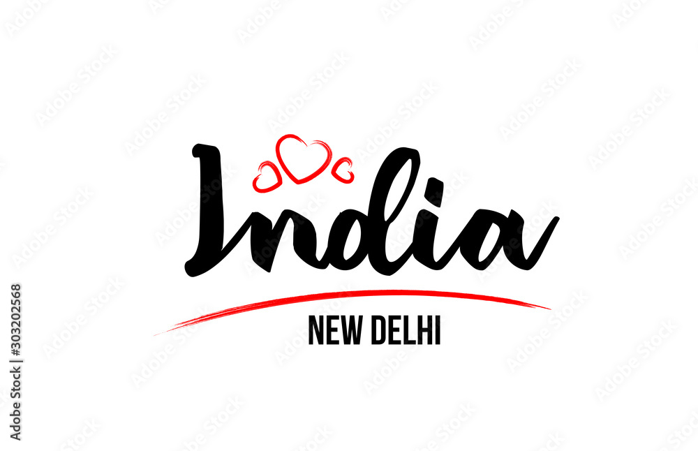 India country with red love heart and its capital New Delhi creative typography logo design India country with red love heart and its capital New Delhi creative typography logo design