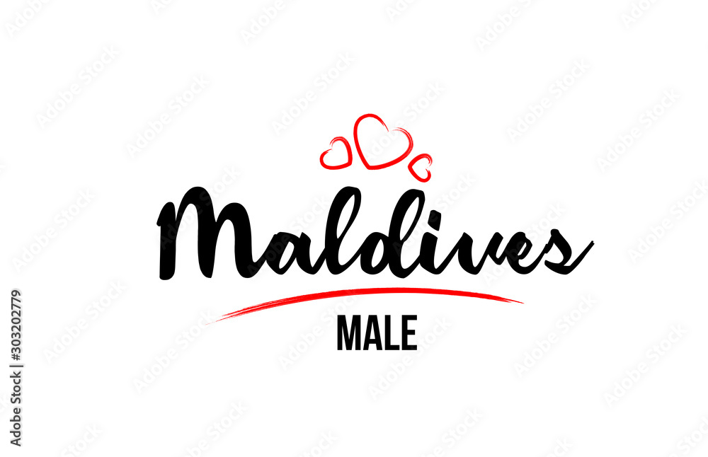 Maldives country with red love heart and its capital Male creative typography logo design Maldives country with red love heart and its capital Male creative typography logo design
