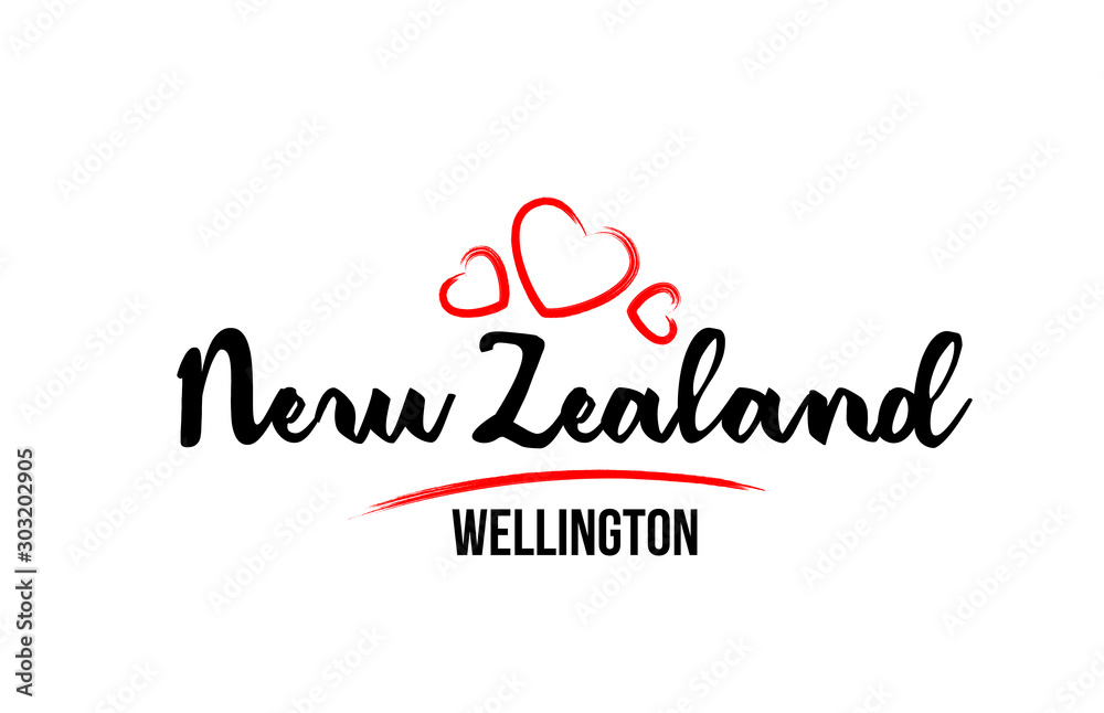 New Zealand country with red love heart and its capital XXXXXXX creative typography logo design