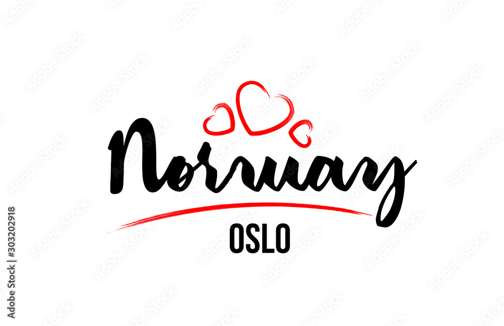 Norway country with red love heart and its capital Oslo creative typography logo design
