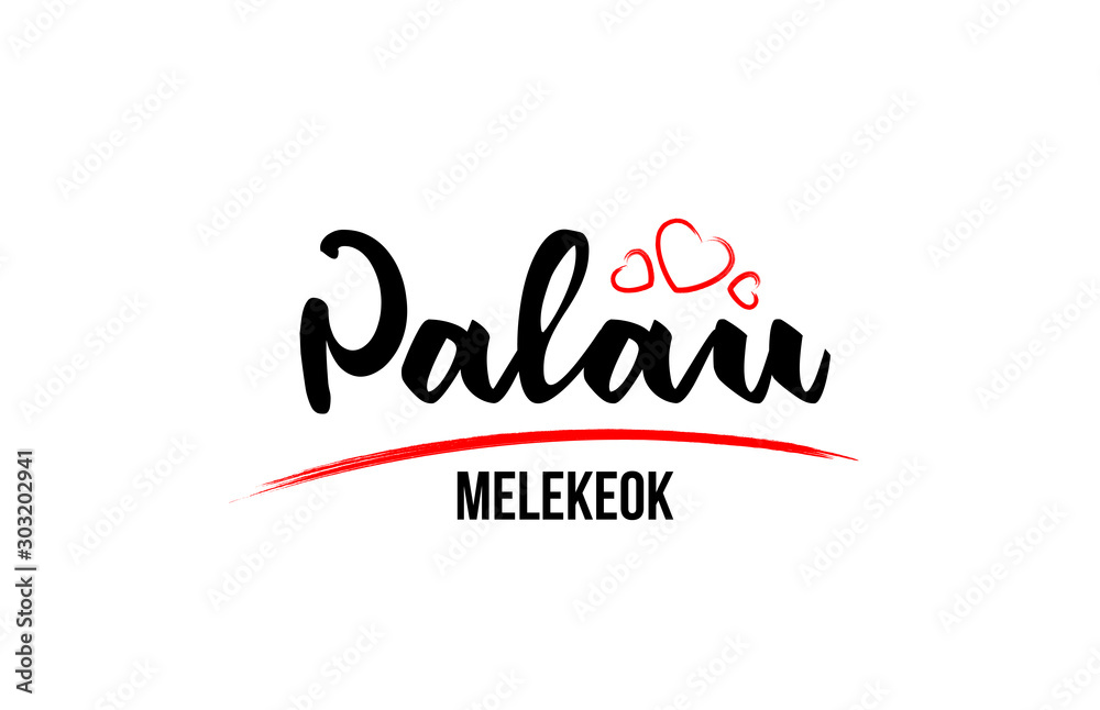 Palau country with red love heart and its capital Melekeok creative typography logo design