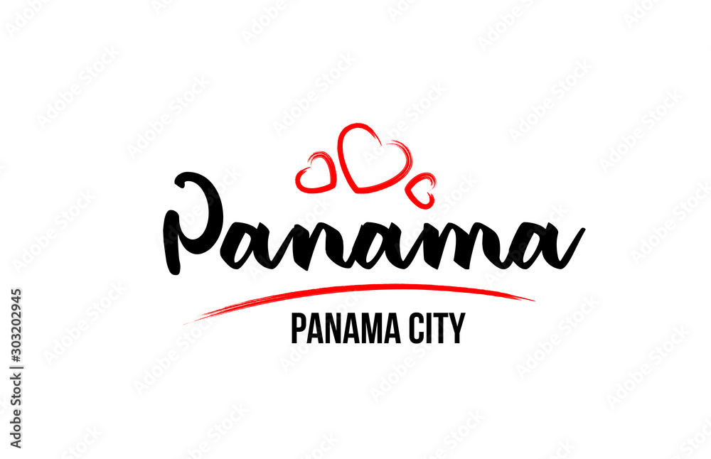 Panama country with red love heart and its capital Panama City creative typography logo design