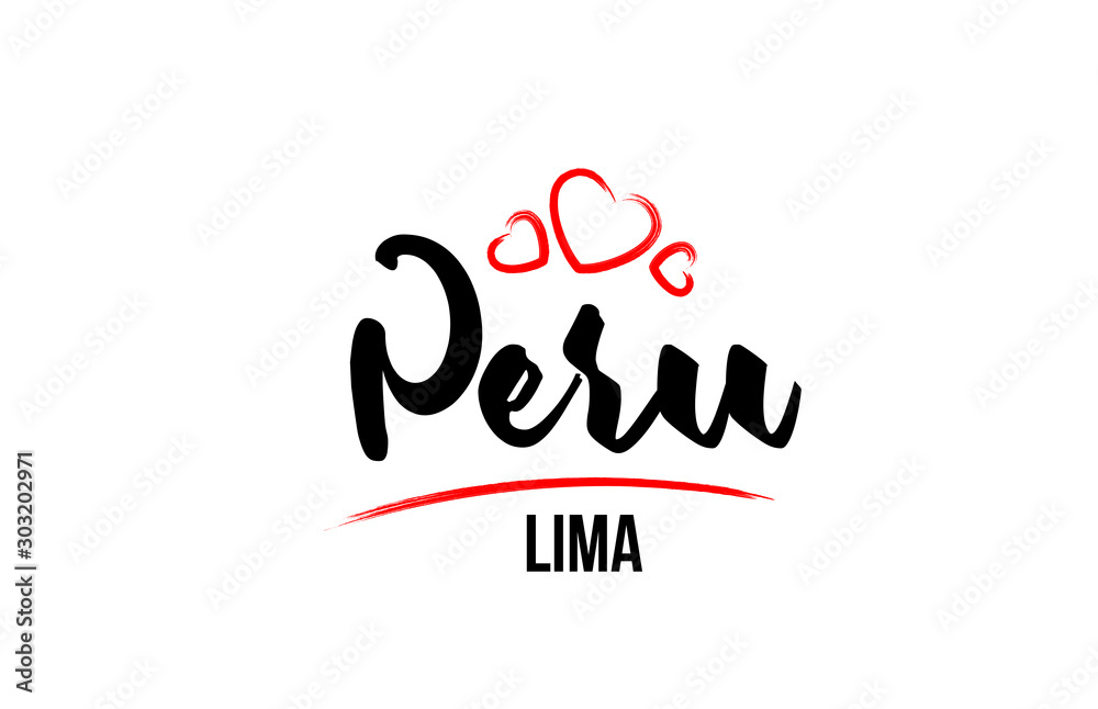 Peru country with red love heart and its capital Lima creative typography logo design